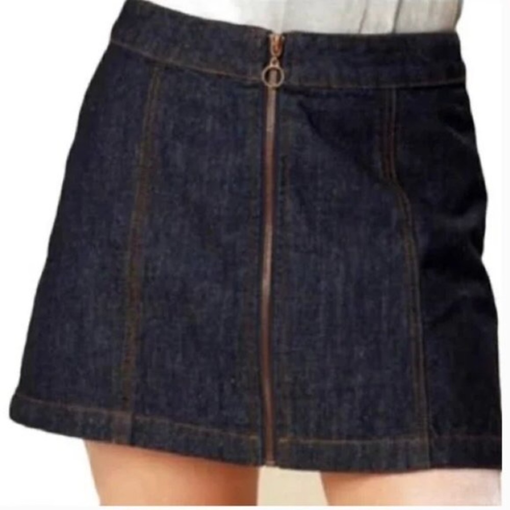 Altar’d State Women S Blue Dark Wash Denim 90s Y2K Zip Front Mini Jean Skirt